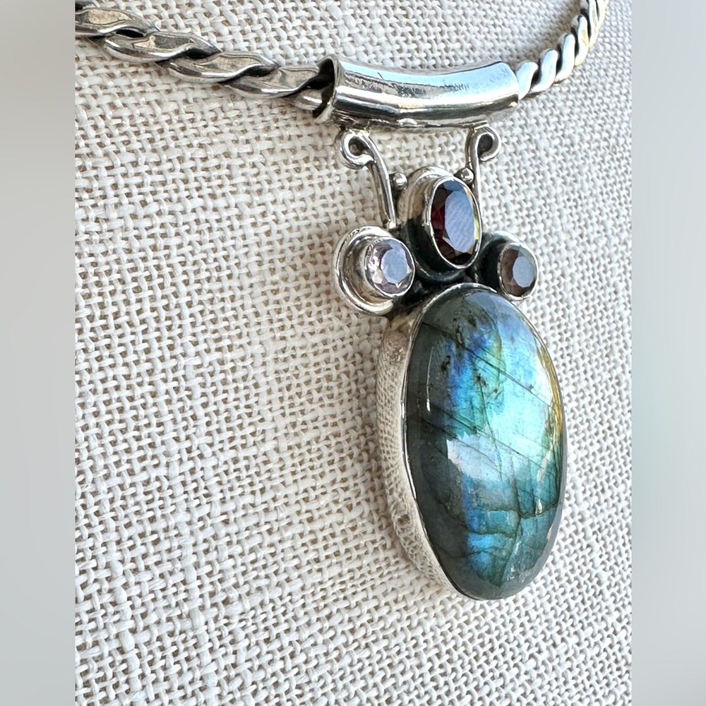 Beautiful lg labradorite pendant amethyst garnet topaz sterling silver stunning - Picture 5 of 8